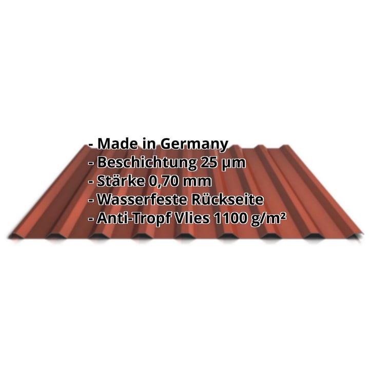 Trapezblech 20/1100 | Dach | Anti-Tropf 700 g/m² | Aluminium 0,70 mm | 25 µm Polyester | 8012 - Rotbraun #2