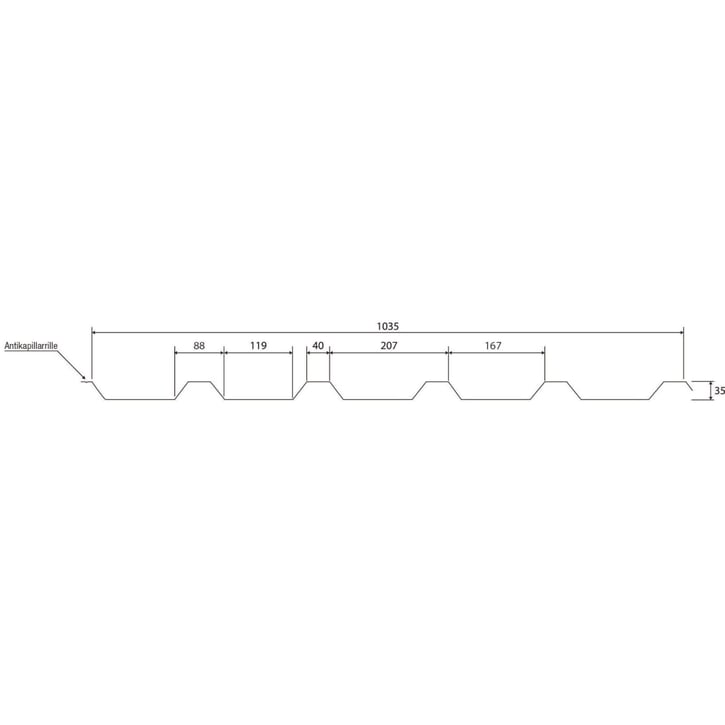 Trapezblech 35/207 | Dach | Aktionsblech | Stahl 0,75 mm | 25 µm Polyester | 9006 - Weißaluminium #6