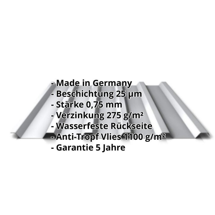 Trapezblech 35/207 | Dach | Anti-Tropf 1000 g/m² | Aktionsblech | Stahl 0,75 mm | 25 µm Polyester | 9006 - Weißaluminium #2