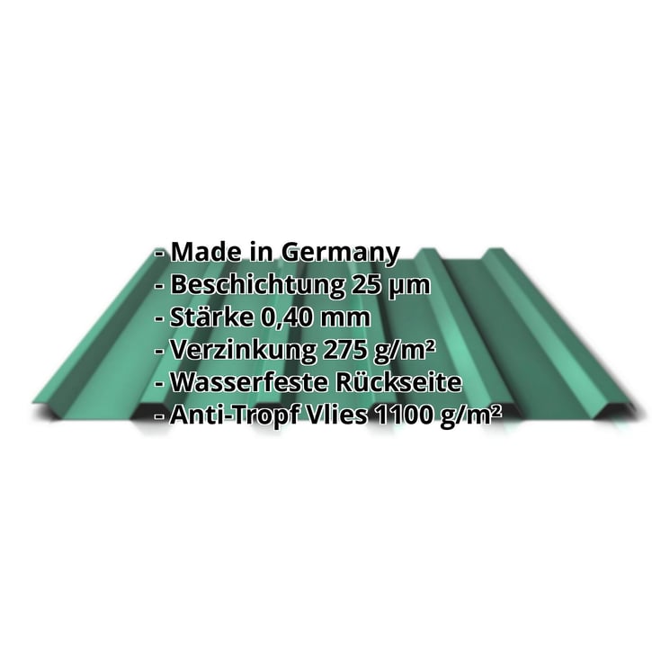 Trapezblech 35/207 | Dach | Anti-Tropf 1000 g/m² | Sonderposten | Stahl 0,40 mm | 25 µm Polyester | 6020 - Chromoxidgrün #2