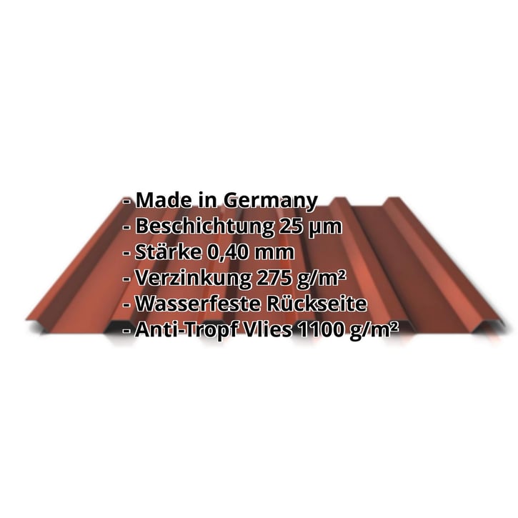 Trapezblech 35/207 | Dach | Anti-Tropf 1000 g/m² | Sonderposten | Stahl 0,40 mm | 25 µm Polyester | 8012 - Rotbraun #2