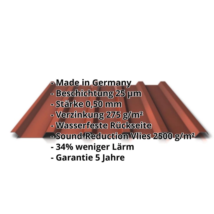 Trapezblech 35/207 | Dach | Anti-Tropf 2400 g/m² | Aktionsblech | Stahl 0,75 mm | 25 µm Polyester | 8012 - Rotbraun #2