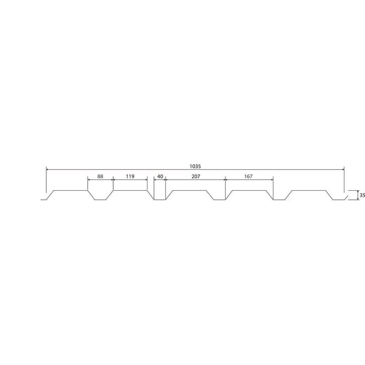 Trapezblech 35/207 | Wand | Aktionsblech | Stahl 0,75 mm | 25 µm Polyester | 9006 - Weißaluminium #5