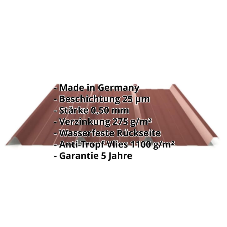 Trapezblech 45/333 | Dach | Anti-Tropf 1000 g/m² | Aktionsblech | Stahl 0,75 mm | 25 µm Polyester | 8012 - Rotbraun #2