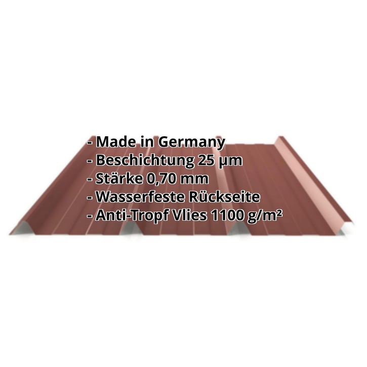 Trapezblech 45/333 | Dach | Anti-Tropf 700 g/m² | Aluminium 0,70 mm | 25 µm Polyester | 8012 - Rotbraun #2