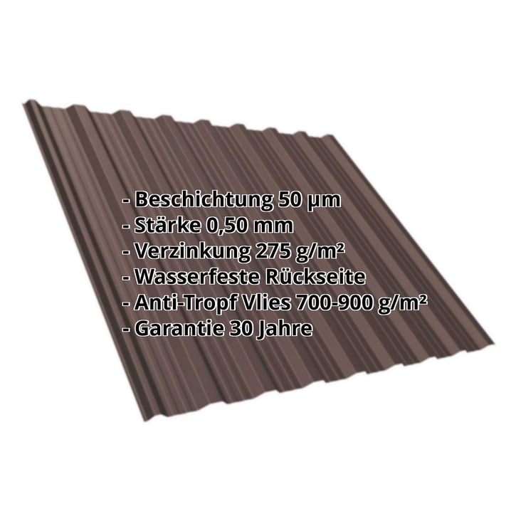 Trapezblech T18DR | Dach | Anti-Tropf 700 g/m² | Stahl 0,50 mm | 50 µm PURLAK® | 8017 - Schokoladenbraun #2