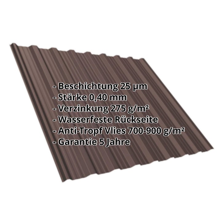 Trapezblech T18DR | Dach | Anti-Tropf 700 g/m² | Stahl 0,40 mm | 25 µm Polyester | 8017 - Schokoladenbraun #2