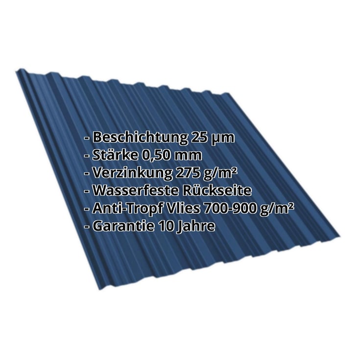 Trapezblech T18DR | Dach | Anti-Tropf 700 g/m² | Stahl 0,50 mm | 25 µm Polyester | 5010 - Enzianblau #2
