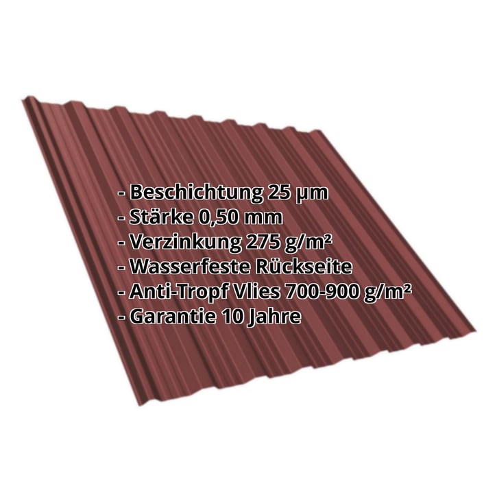 Trapezblech T18DR | Dach | Anti-Tropf 700 g/m² | Stahl 0,50 mm | 25 µm Polyester | 8012 - Rotbraun #2