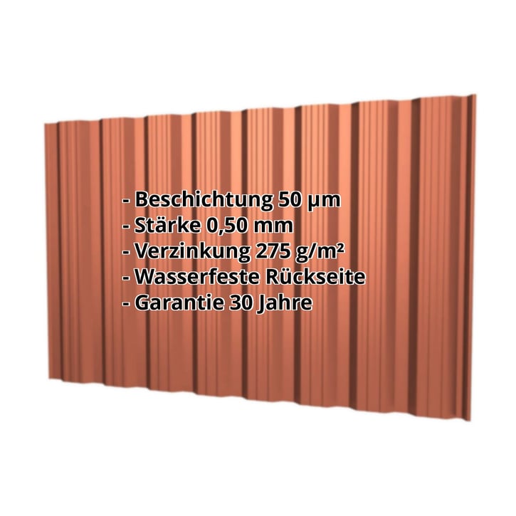 Trapezblech T18DR | Wand | Stahl 0,50 mm | 50 µm PURLAK® | 8004 - Kupferbraun #2