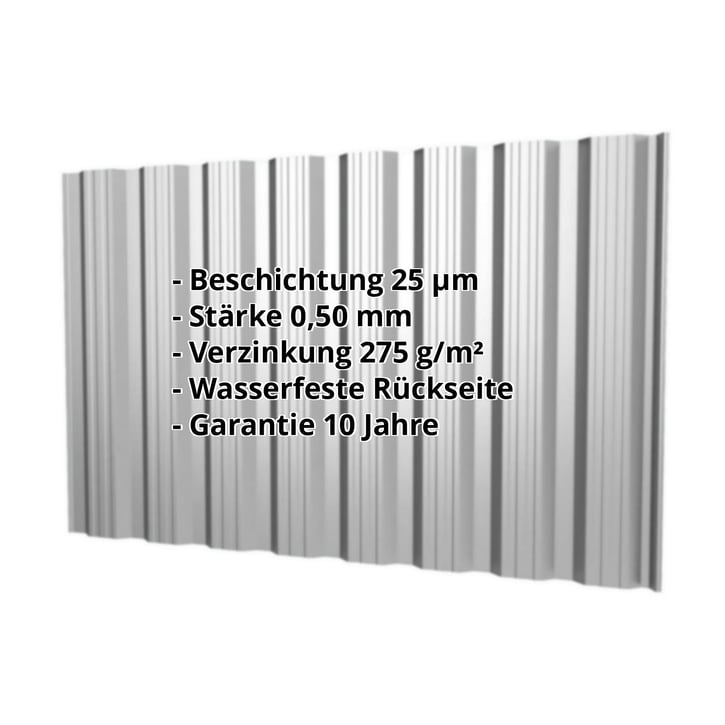 Trapezblech T18DR | Wand | Stahl 0,50 mm | 25 µm Polyester | 9006 - Weißaluminium #2