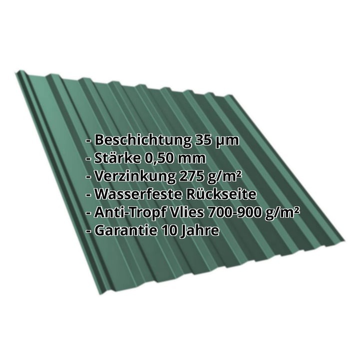 Trapezblech T20M | Dach | Anti-Tropf 700 g/m² | Stahl 0,50 mm | 35 µm Mattpolyester | 6005 - Moosgrün #2
