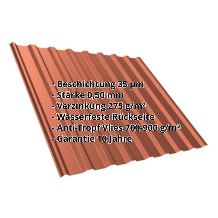 Trapezblech T20M | Dach | Anti-Tropf 700 g/m² | Stahl 0,50 mm | 35 µm Mattpolyester | 750 - Ziegelrot #2