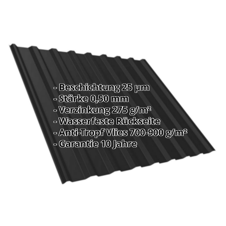 Trapezblech T20M | Dach | Anti-Tropf 700 g/m² | Stahl 0,50 mm | 25 µm Polyester | 9005 - Tiefschwarz #2