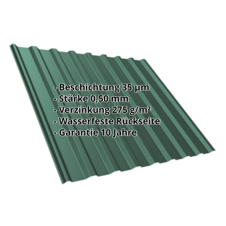 Trapezblech T20M | Dach | Stahl 0,50 mm | 35 µm Mattpolyester | 6005 - Moosgrün #2
