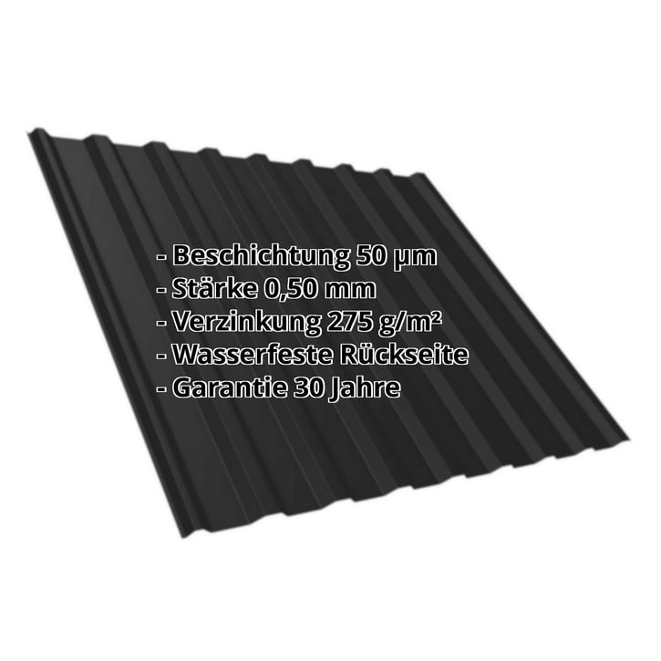Trapezblech T20M | Dach | Stahl 0,50 mm | 50 µm PURLAK® | 9005 - Tiefschwarz #2