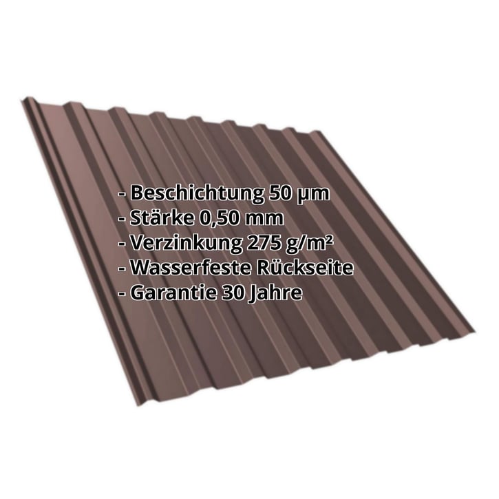 Trapezblech T20M | Dach | Stahl 0,50 mm | 50 µm PURMAT® | 8017 - Schokoladenbraun #2