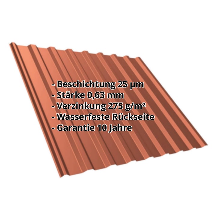 Trapezblech T20M | Dach | Stahl 0,63 mm | 25 µm Polyester | 8004 - Kupferbraun #2