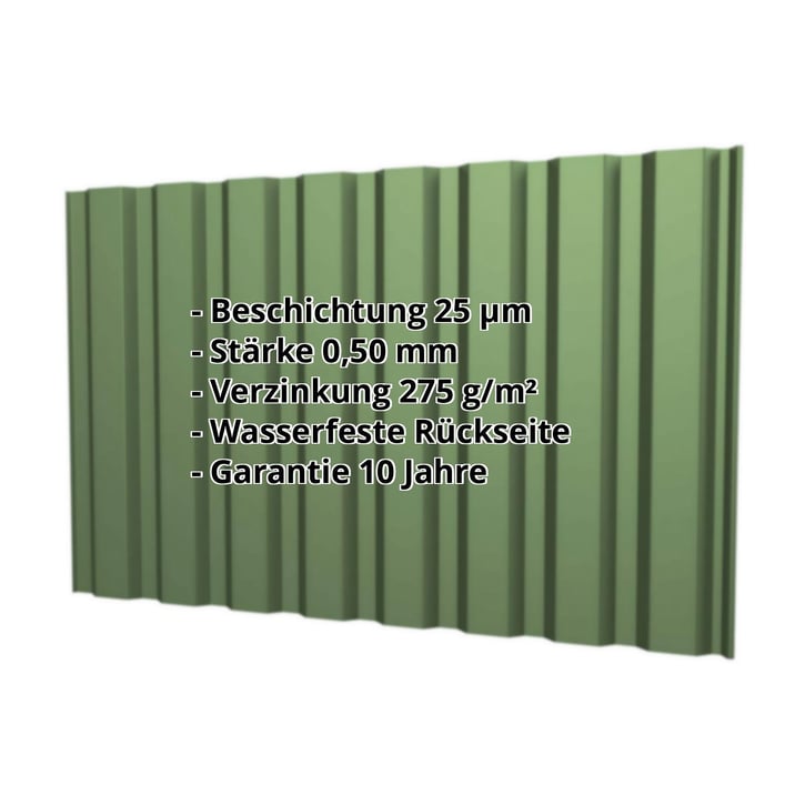 Trapezblech T20M | Wand | Stahl 0,50 mm | 25 µm Polyester | 6011 - Resedagrün #2