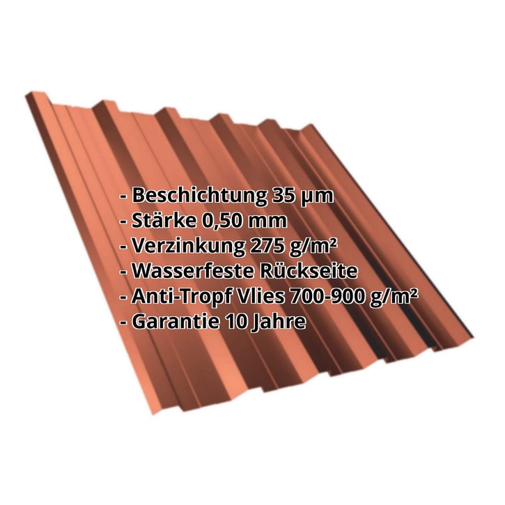 Trapezblech T35DR | Dach | Anti-Tropf 700 g/m² | Stahl 0,50 mm | 35 µm Mattpolyester | 750 - Ziegelrot #2