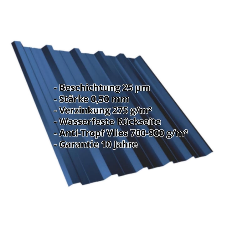Trapezblech T35DR | Dach | Anti-Tropf 700 g/m² | Stahl 0,50 mm | 25 µm Polyester | 5010 - Enzianblau #2
