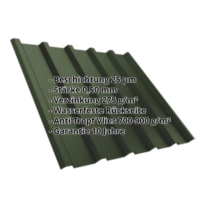 Trapezblech T35M | Dach | Anti-Tropf 700 g/m² | Stahl 0,50 mm | 25 µm Polyester | 6020 - Chromoxidgrün #2