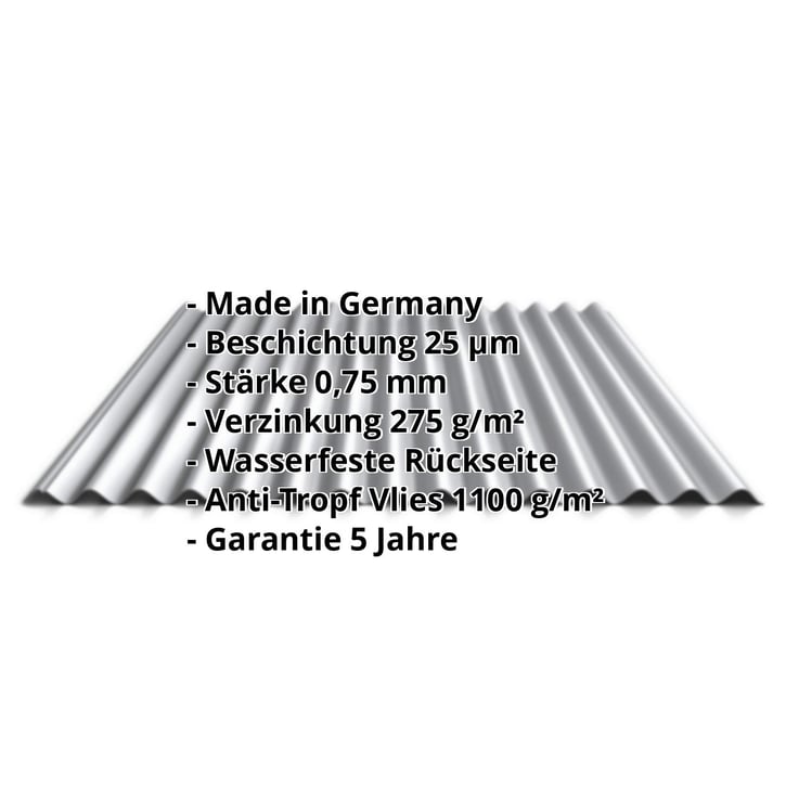 Wellblech 18/1064 | Dach | Anti-Tropf 1000 g/m² | Aktionsblech | Stahl 0,75 mm | 25 µm Polyester | 9006 - Weißaluminium #2