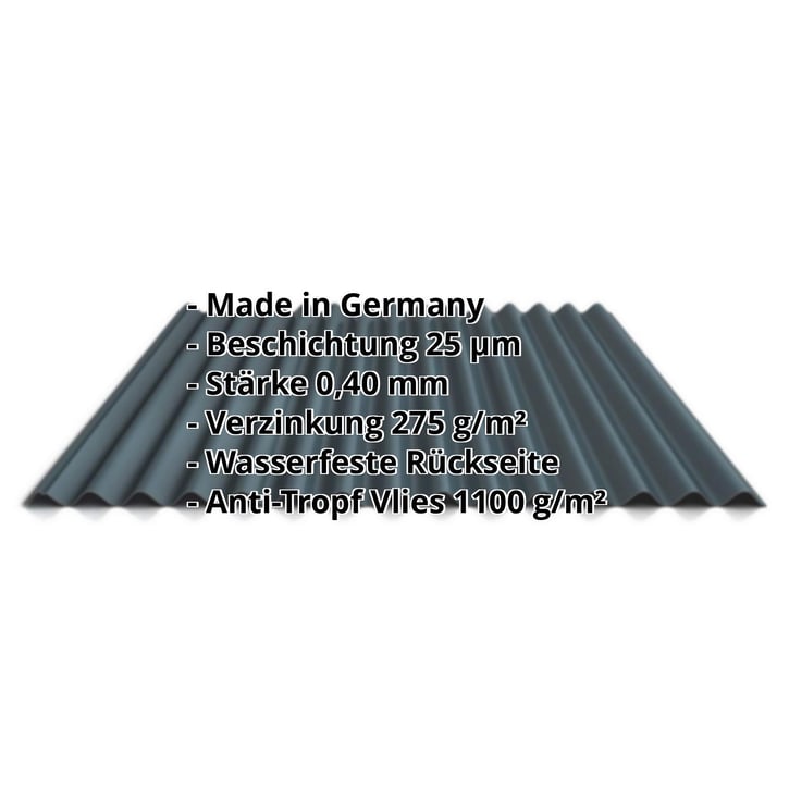 Wellblech 18/1064 | Dach | Anti-Tropf 1000 g/m² | Sonderposten | Stahl 0,40 mm | 25 µm Polyester | 7016 - Anthrazitgrau #2