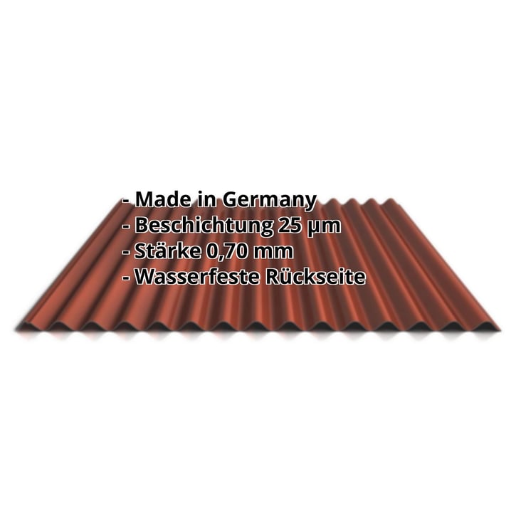 Wellblech 18/1064 | Dach | Aluminium 0,70 mm | 25 µm Polyester | 8012 - Rotbraun #2