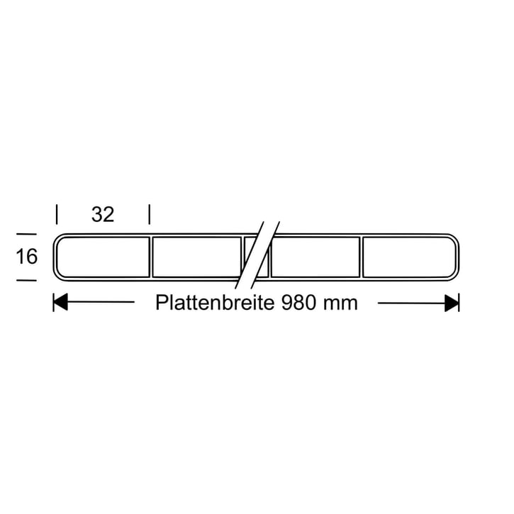 Polycarbonat Doppelstegplatte | 16 mm | Profil Zevener Sprosse | Sparpaket | Plattenbreite 980 mm | Klar | Breitkammer | Breite 3,13 m | Länge 4,00 m #9