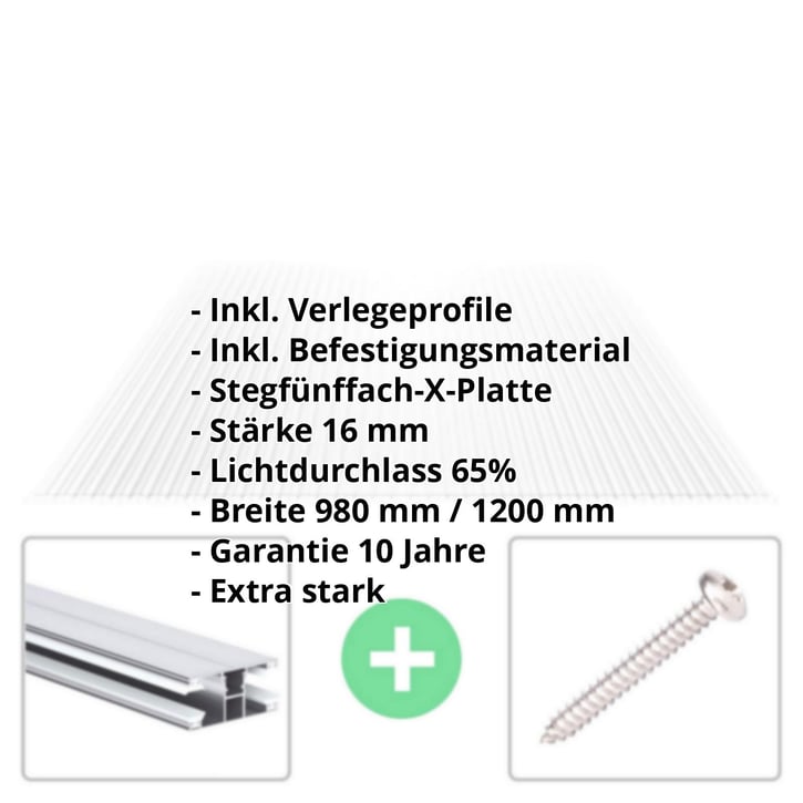 Polycarbonat Stegplatte | 16 mm | Profil DUO | Sparpaket | Plattenbreite 980 mm | Klar | Extra stark | Breite 3,09 m | Länge 2,00 m #2
