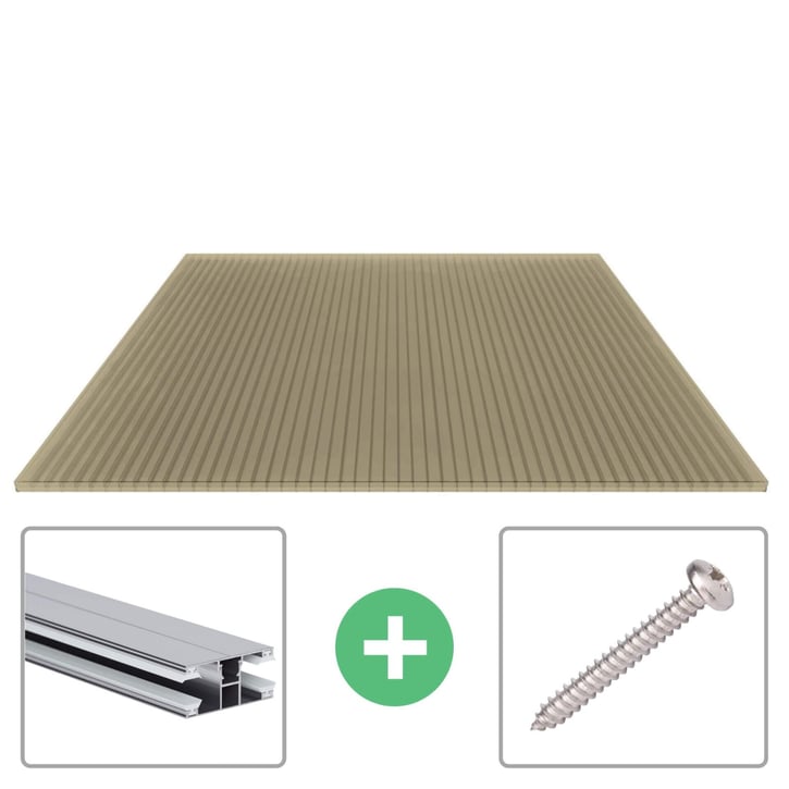 Polycarbonat Stegplatte | 16 mm | Profil DUO | Sparpaket | Plattenbreite 1200 mm | Bronze | Breite 3,75 m | Länge 2,00 m #1