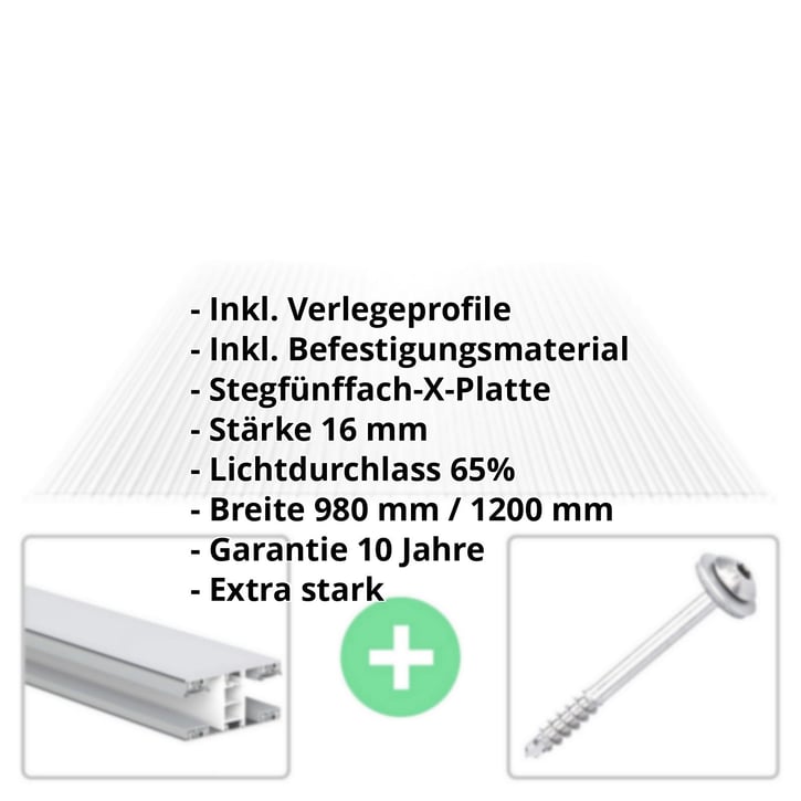 Polycarbonat Stegplatte | 16 mm | Profil Mendiger | Sparpaket | Plattenbreite 980 mm | Klar | Extra stark | Breite 3,09 m | Länge 4,00 m #2