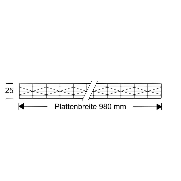 Polycarbonat Stegplatte | 25 mm | Profil Mendiger | Sparpaket | Plattenbreite 980 mm | Opal Weiß | Extra stark | Breite 6,13 m | Länge 2,50 m #10