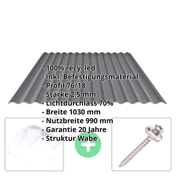 BIO LINE Wellplatte | 76/18 | Sparpaket | 2,50 mm | Grau | Wabenstruktur | Breite 3,01 m | Länge 2,00 m #2