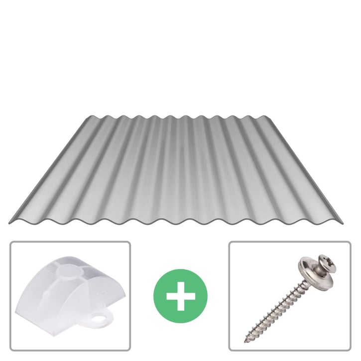 Polycarbonat Wellplatte | 76/18 | Sparpaket | 1,10 mm | Silber-Metallic | Temperaturreduzierend | Breite 3,25 m | Länge 4,50 m #1