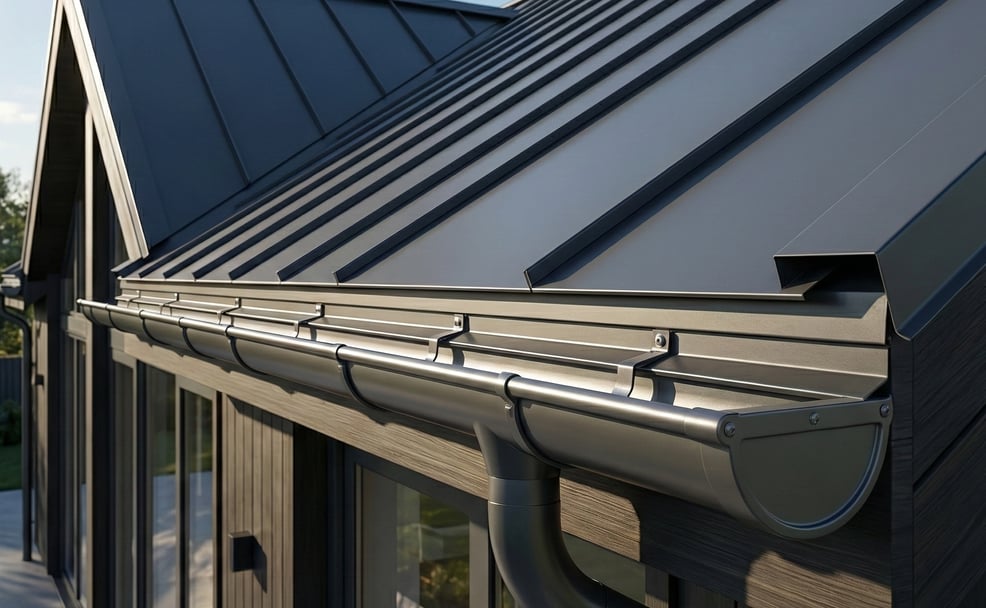 Moderne Dachrinnensysteme aus Titanzink und farbbeschichtetem Stahl