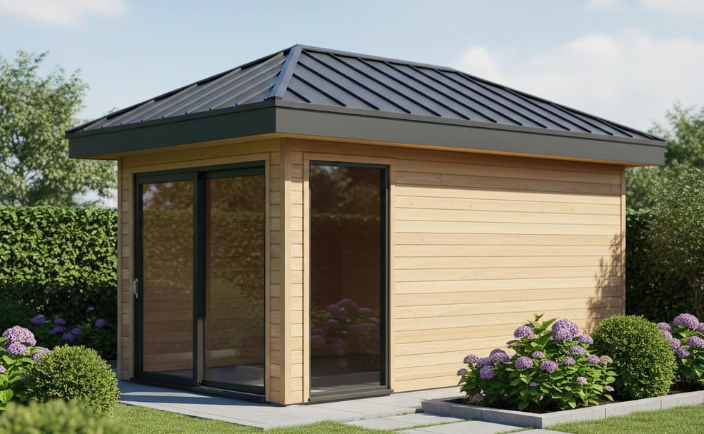 Modernes Gartenhaus mit hochwertiger Trapezblech-Eindeckung in Anthrazit