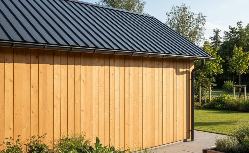 Wirtschaftliche Schuppen-Bedachung mit robustem Wellblech in Anthrazit