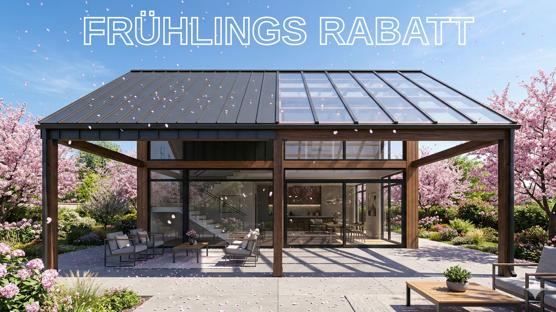 Frühlingsrabatt auf Terrassenüberdachungen aus Dachblech und Lichtplatten