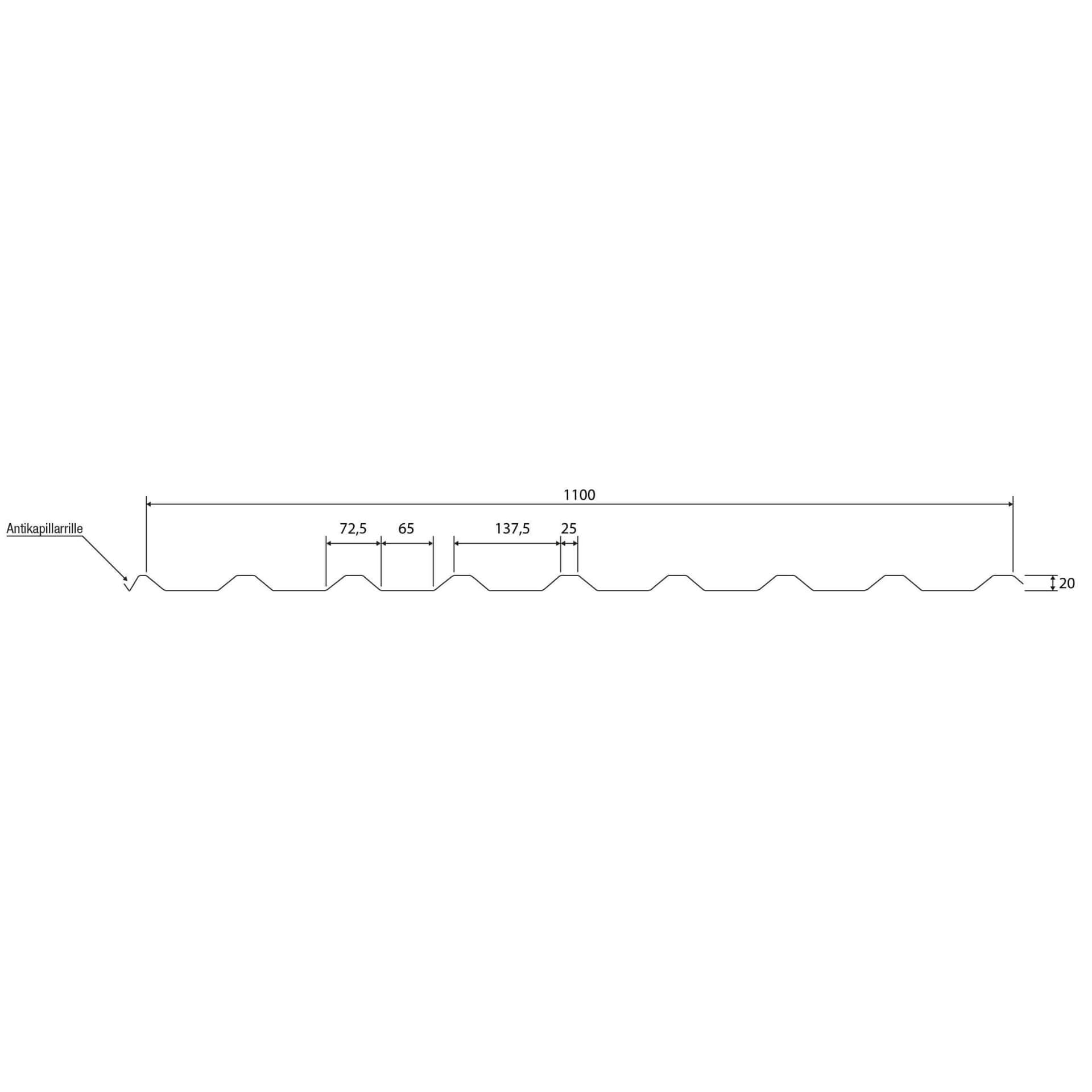 Technische Zeichnung 20mm Dachprofil